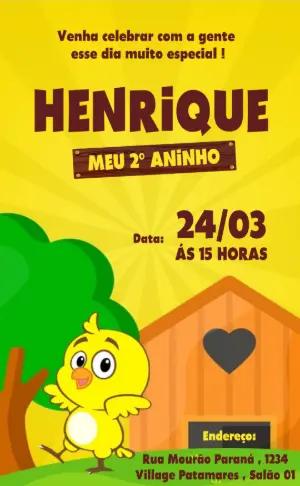 Convite de Aniversário Pintinho Amarelinho para Editar