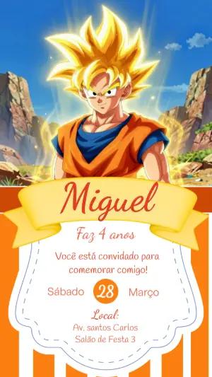 Convite de Aniversário Dragon Ball com Goku para Editar
