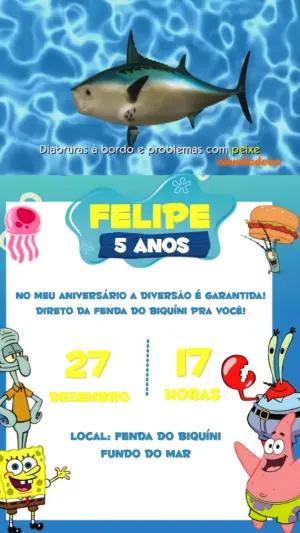 Convite Animado Aniversário Bob Esponja para Editar Online
