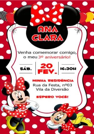 Convite de Aniversário Minnie Vermelha com Poá para Editar