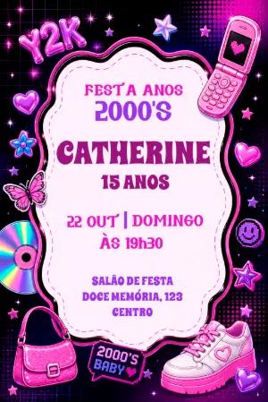 Convite Digital Aniversário Y2K: Estilo Anos 2000 para Editar