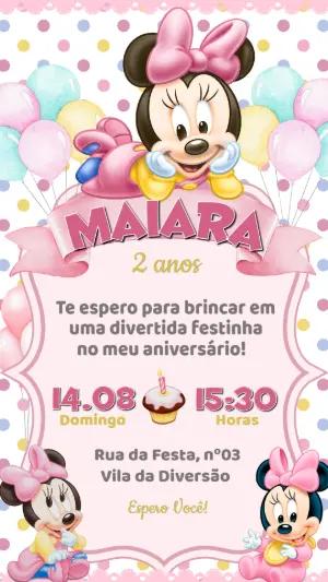 Convite Editável Aniversário Minnie Baby Aquarela
