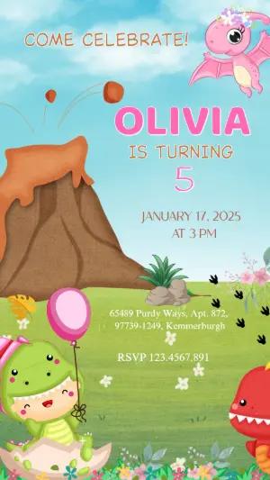 Animated Dinosaur Birthday Video Invitation for Girls to Edit
