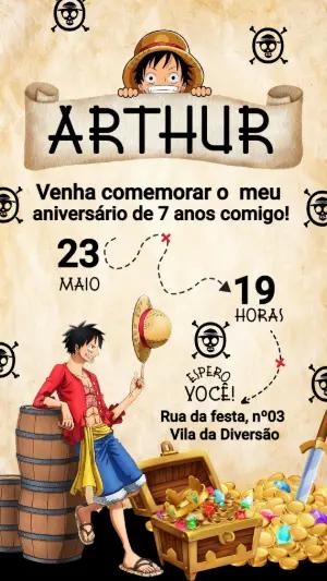 Convite Editável Aniversário Infantil Tema Pirata One Piece