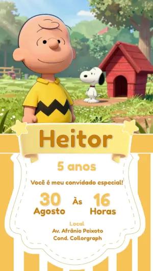 Convite de Aniversário Snoopy e Charlie Brown Editável