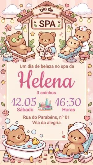 Convite de Aniversário Spa dos Ursinhos Fofo para Editar