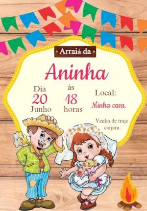 Convite Festa Junina com Casal Caipira para Editar Online