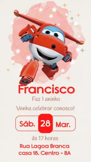 Convite de Aniversário Super Wings com Jett para editar online
