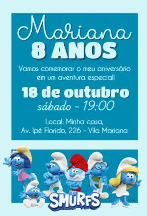 Convite de Aniversário Os Smurfs Editável Online para Imprimir