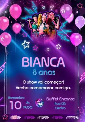 Convite de Aniversário K-Pop Guerreiras para Editar Online