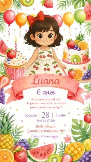Convite Aniversário Infantil Frutinhas Aquarela para Editar