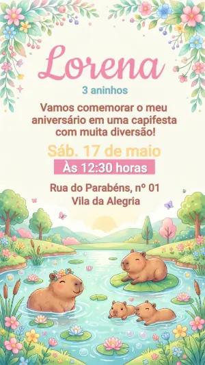 Convite de Aniversário Capivara Fofo Modelo Editável