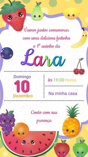 Convite de Aniversário Infantil Tema Frutinhas Fofas Editável