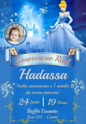 Convite Aniversário Cinderela com Foto para Editar