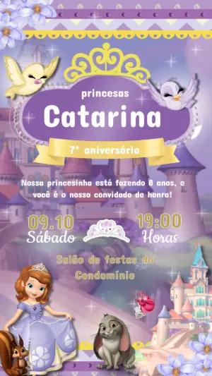 Convite de Aniversário Princesinha Sofia Roxo para Editar