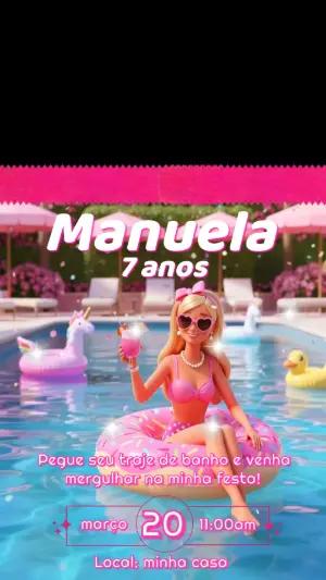 Convite Vídeo Animado Barbie Pool Party para Editar