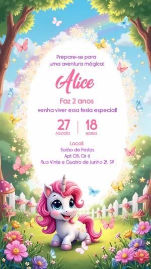 Convite de Aniversário Unicórnio Mágico para Editar Online