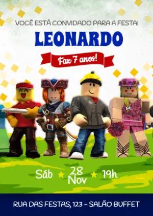 Convite de Aniversário Roblox com Personagens para Editar Online