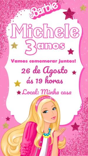 Convite de Aniversário Barbie Rosa com Glitter Editável