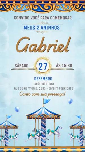 Convite de Aniversário Carrossel Azul para Editar Online