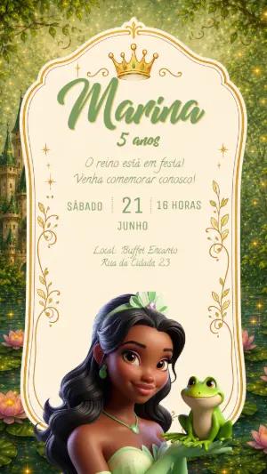 Convite Digital Aniversário Princesa Tiana Disney Editável