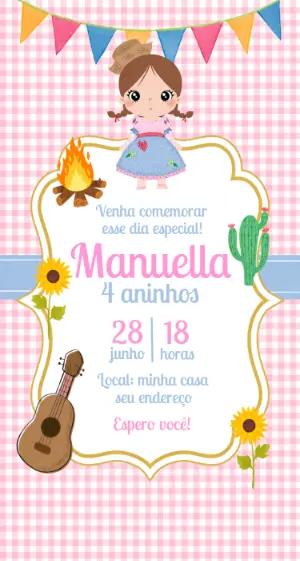 Convite de Aniversário Festa Junina Menina Editável