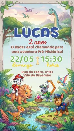 Convite Patrulha Canina Dino Aventura Infantil Editável