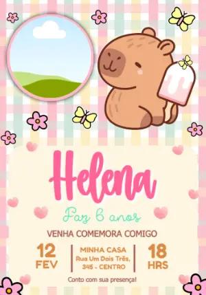 Convite Digital Aniversário Infantil Tema Capivara com foto para Editar