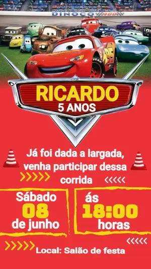 Convite de Aniversário Carros Relâmpago McQueen Editável