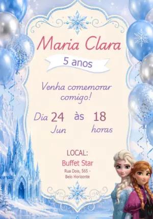 Convite de Aniversário Frozen Azul para Editar Online