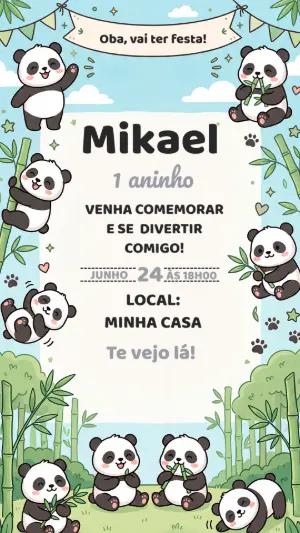 Convite Digital Infantil de Panda para Aniversário Editável