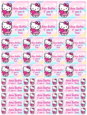 Etiqueta Escolar Hello Kitty Rosa e Fofa para Editar e Imprimir