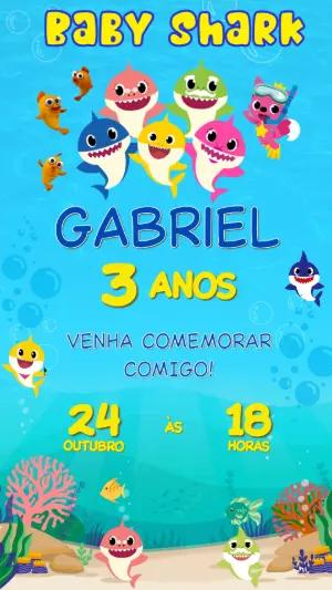 Convite de Aniversário Baby Shark Colorido para Editar