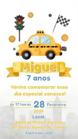 Convite de Aniversário Infantil Carro Amarelo para Editar