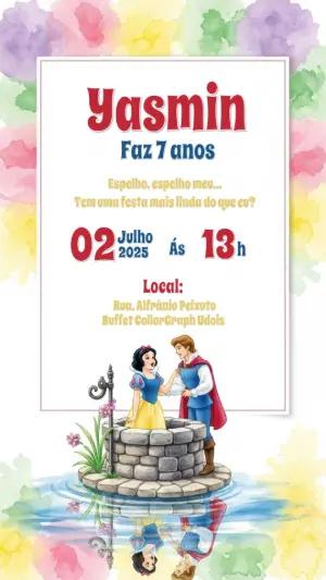 Convite Aniversário Branca de Neve e Príncipe para Editar Online
