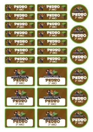 Etiquetas Escolares Minecraft Editáveis para Imprimir