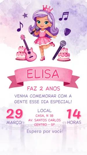 Convite de Aniversário Princesa Pop Star Rosa e Lilás Editável