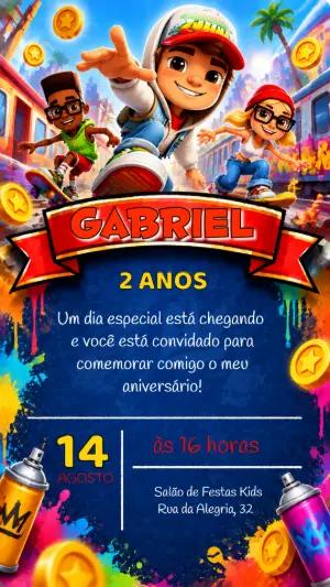 Convite de Aniversário Subway Surfers Editável para Celular