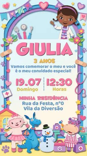 Convite de Aniversário Doutora Brinquedos Editável