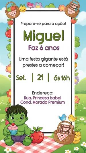 Convite Aniversário Hulk Baby Piquenique para Editar Online