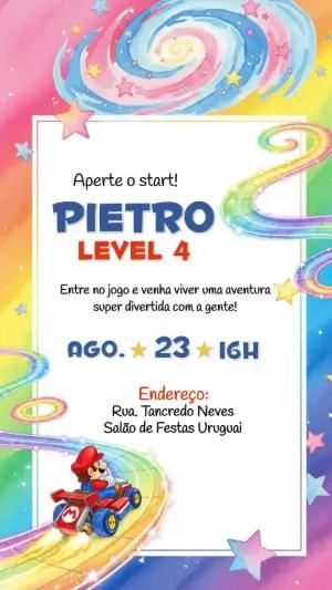Convite de Aniversário Super Mario Kart para Editar Online