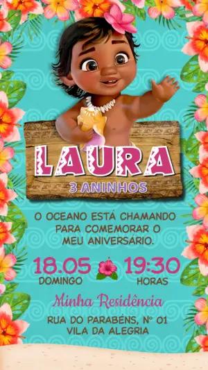Convite Animado Moana Baby para Editar Online