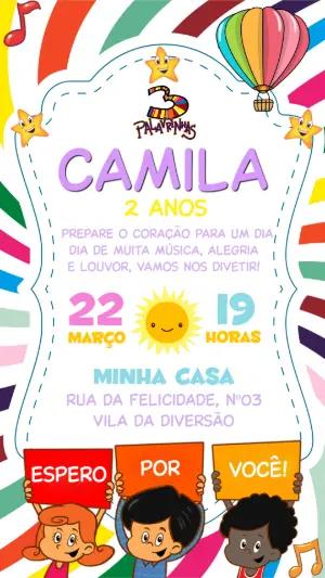 Convite de Aniversário 3 Palavrinhas Colorido para Editar