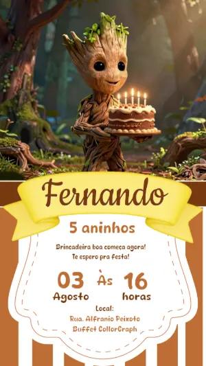 Convite Digital Aniversário Infantil Baby Groot Editável