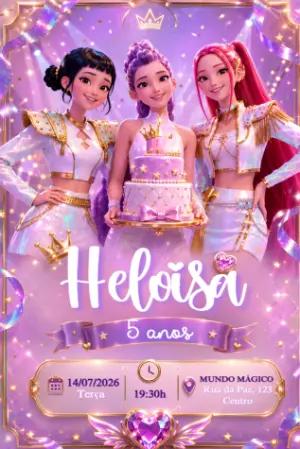 Convite de Aniversário K-pop Guerreiras Editável