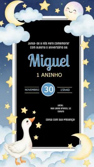 Convite de Aniversário Ganso e Céu Estrelado para Editar