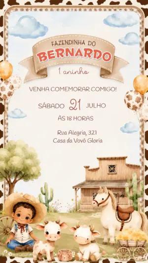 Convite de Aniversário Fazendinha Cowboy Editável