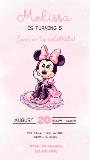 Pink Minnie Mouse Birthday Invitation Editable Template