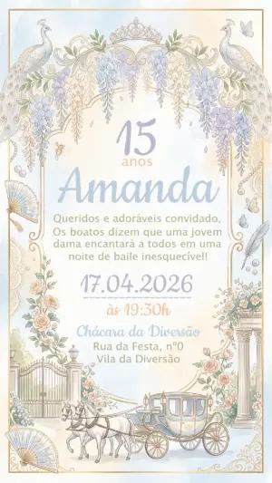 Convite 15 Anos Debutante Estilo Bridgerton Editável