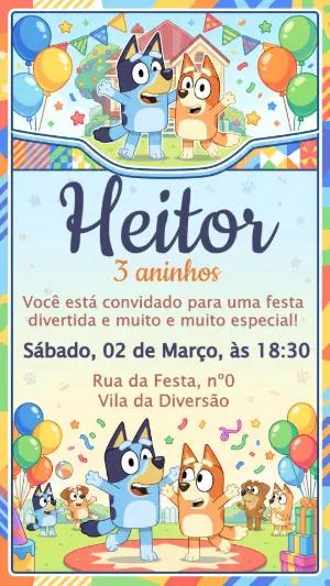 Convite de Aniversário Bluey e Bingo Modelo Editável